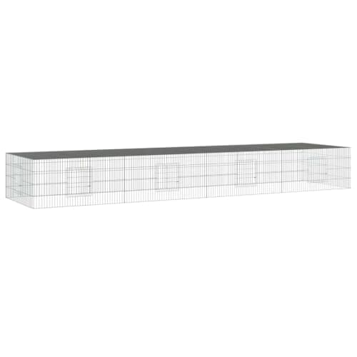 KQMNWMR 4-Panel Rabbit Cage, 170.5x42.9x21.3 Inch Galvanized Iron Run | Spacious outdoor playpen with divided rooms, ideal for lawn and backyard exercise to keep small pets active and secure.