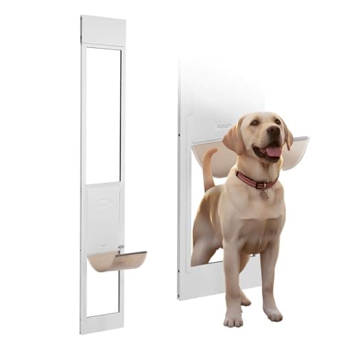 VEVOR Dog Door for Sliding Glass Door Large Doggy Door for Sliding Doors | For Dogs, 75 7/8"-80 11/16" Adjustable Height, Aluminum Frame, Tempered Glass, Pet Doors with Hinge Structure, Flap and Lock