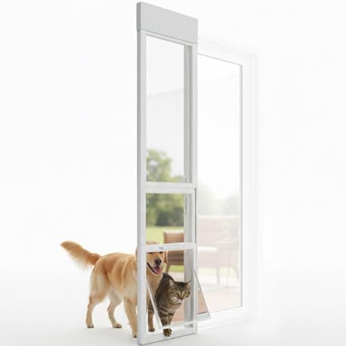 Anti-Shatter Dog Door for Sliding Glass Door, White Sliding Glass Dog Door,No-Cut DIY Installation, Aluminum Frame & Secure Lock for Large Dogs