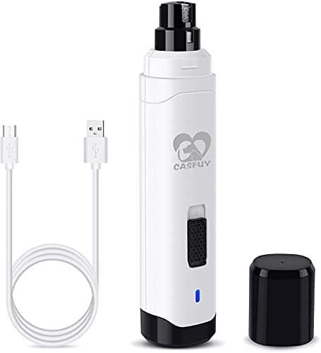 Casfuy Dog Nail Grinder Upgraded - Professional 2-Speed Whisper-Quiet Electric Pet Nail Trimmer Painless Paws Grooming & Smoothing for Small Medium Large Dogs & Cats (White)