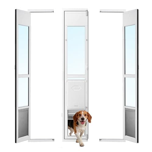 VEVOR Dog Door for Sliding Glass Door, 75 7/8" to 80 11/16" Adjustable Height, Aluminum Alloy Frame with Flap, Lock Design, for Large-Sized Dogs, 180° Swing-Open Sliding Glass Pet Doors for Renters
