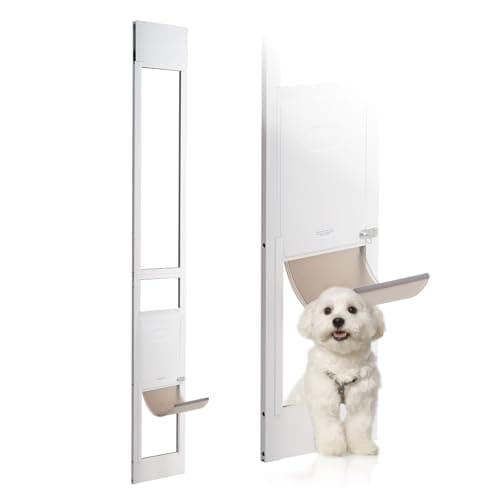 VEVOR Dog Door for Sliding Glass Door Medium Doggy Door for Sliding Doors | For Dogs, 75 7/8"-80 11/16" Adjustable Height, Aluminum Frame, Tempered Glass, Pet Doors with Hinge Structure, Flap and Lock