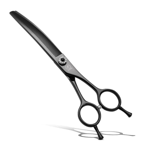Fenice Peak Professional Dog Grooming Scissors Pet Curved Thinning Shears 7.0'' Extremely Sharp Blades 440C Steel Thinning Scissors Durable Smooth Motion & Fine Cut for Dogs and Cats(Black)