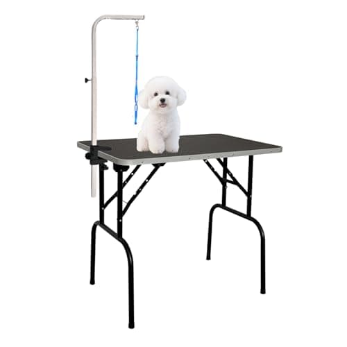 Baohe 30-inch Foldable Dog Grooming Table - Heavy Duty Iron Pet Grooming Station with Adjustable Arm & Noose, Portable Non-Slip for Small Medium Dogs & Cats, Home & Salon Use - Black