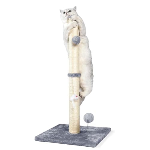 ANWA 32" Tall Cat Scratching Posts for Indoor Cats, 3-in-1 Cat Scratching Post with Plush Toys, Premium Sisal Post for Cats at All Ages with Reinforced Stable Base, Gray