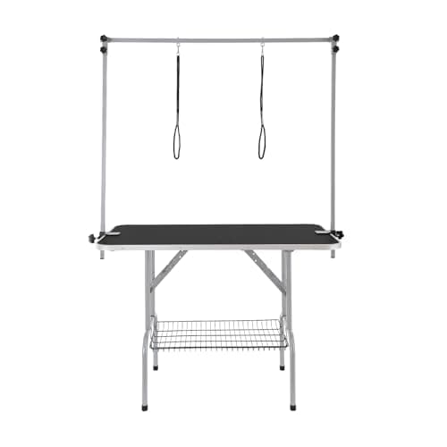 VEVOR 46 Inch Pet Grooming Table, Foldable with 2 Height Adjustable Arms, No-Sit Haunch Holder & Grooming Loop, 330LBS Static Load Capacity, for Small & Medium Dogs