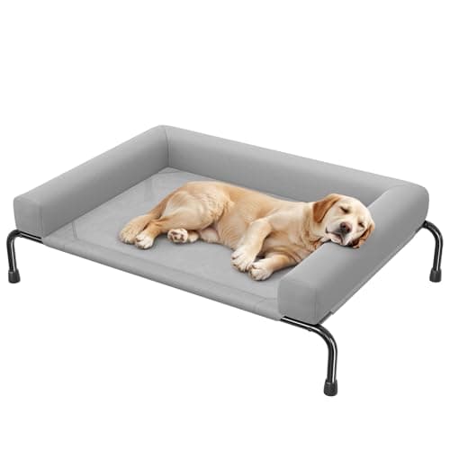 Simple Trending Elevated Dog Bed for Large Dogs with Bolsters, Grey