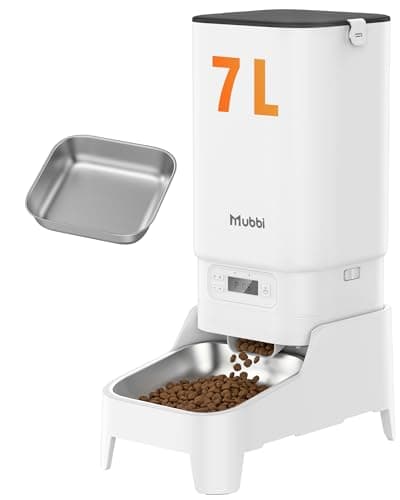 MUBBI Automatic Dog Feeder with Elevated Stand - 7L Cat Food Dispenser with Large Food Tray, Timed Auto Cat Feeder for Dry Food, 6 Meals Per Day, No-Jam, Freshness Design, Detachable for Easy Clean