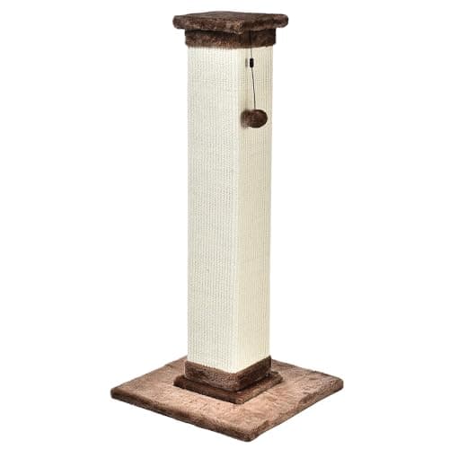 Amazon Basics Sturdy Cat Scratching Post for Indoor Cats & Kittens, Classic Single Post with Sisal Rope, Jute Fiber, Wood Base, Large (35.4"H), Brown