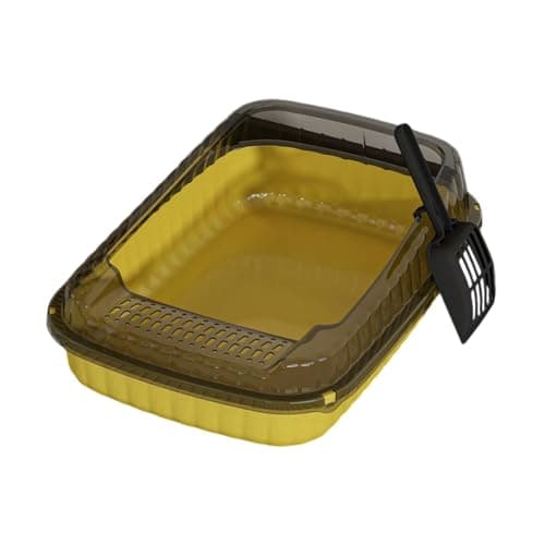 Cat Litter Box Pet Litter Tray Heighten Portable Semi Closed Splashproof Cat Toilet Kitten Toilet for Small Pets Indoor Cats, Yellow