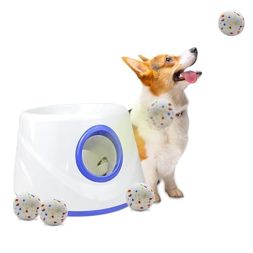 RERBIO Dog Ball Launcher - Automatic Ball Thrower for Dogs, 3 Adjustable Distance Settings Dog Ball Thrower, Indoor Outdoor Mental Interactive Fetch Machine Dog Toys for Small/Medium Dogs