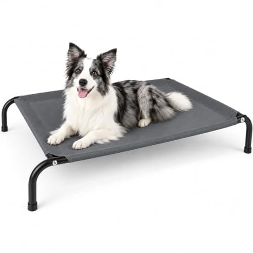 SIEMOUR 50" Lx32 Wx8 H Cooling Elevated Dog Bed for Large Dogs with Non-Slip Floor Protectors & Breathable Mesh, Raised Indoor & Outdoor Dog Cot Pet Hammock, Grey