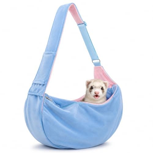 Ferret Sling Carrier, Soft Fleece Small Pet Carrier Bag with Adjustable Shoulder Strap, Hands-Free Bonding Travel Pouch for Guinea Pigs, Kittens, Puppies & Small Rabbits Under 10 lbs, Blue