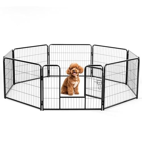 DUMOS Dog Playpen 24 Inch 8 Panels Indoor Outdoor Metal Pet Fence | Foldable Dog Play Pen with Door, Portable Exercise, RV Camping, Puppy Small Medium Dogs
