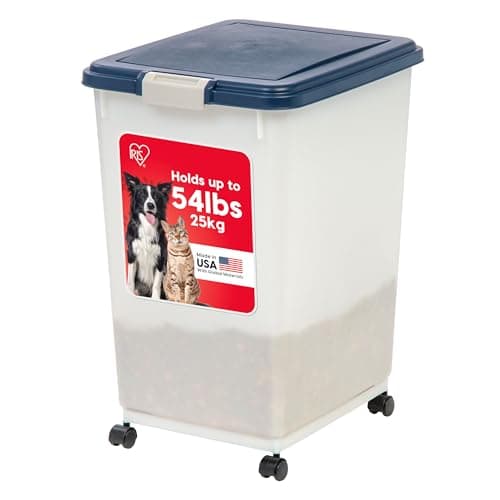 IRIS USA Dog Food Storage Container, Up to 54 lbs, Navy/Pearl, Made in USA