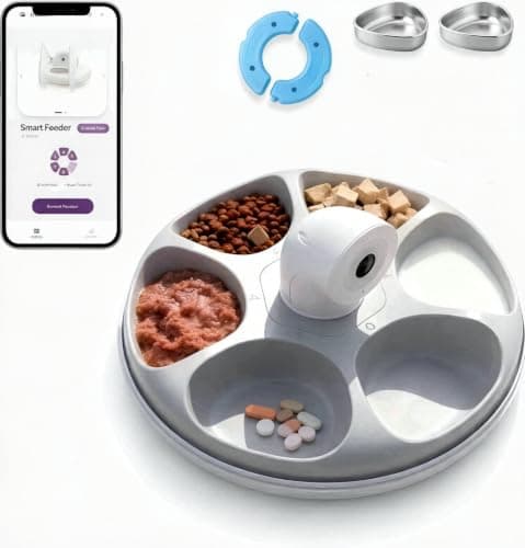 Papapaw AI Facial Recognition Cat Feeder for 10 Cats, Built-in Ice Pack Keeps Wet Food Fresh 12Hrs, Multi-Cat Feeder with WiFi App, Night Vision, Timed Portions, Stainless Steel Bowls, Dry & Wet Food