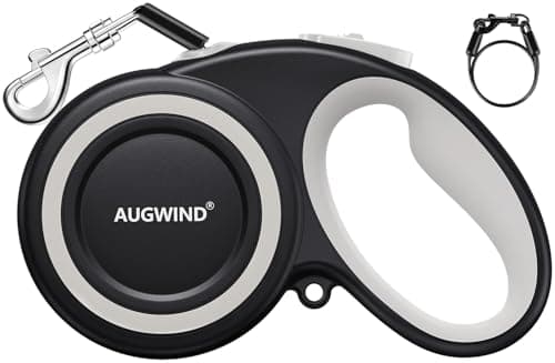 Retractable Dog Leash with Stainless Steel Anti-Chew Cable for Small & Medium Dogs up to 50 lbs | 16 ft Strong Nylon Reflective Tape | Quick Lock System (Medium, White)