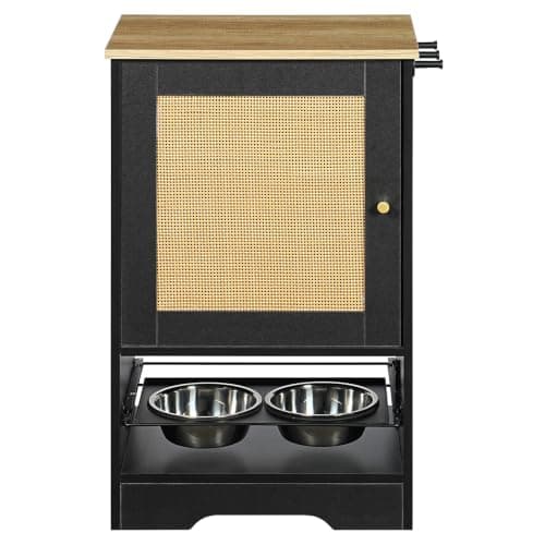 OYEFIT Pet Feeding Station with Storage, 2 Removable Dog Bowls, Black