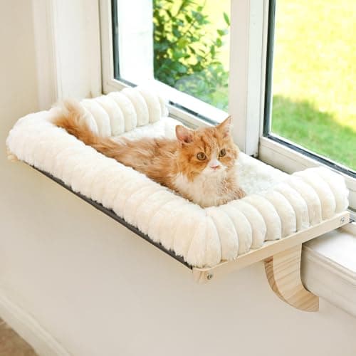 valigogo Cloud-Soft Cat Window Sill Perch, Zipper Design Cushion Pet Bed, L | Solid Wood & Sturdy Metal Frame, Machine Washable, Unobstructed Front View, Panoramic and Roomy Cat Hammock for Large Cats
