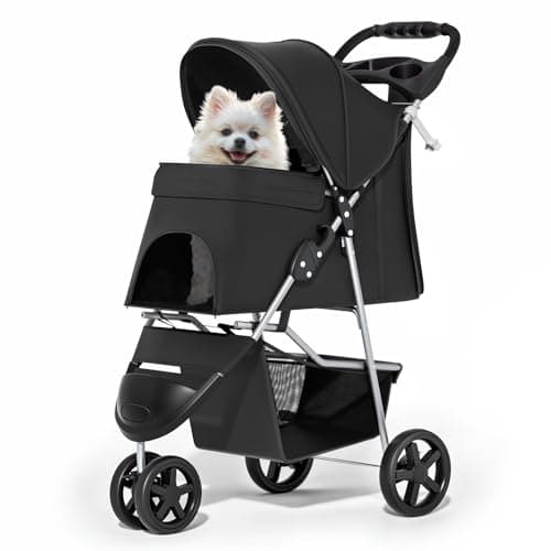 MoNiBloom Pet Stroller for Small/Medium Dogs and Cats up to 33 lbs, Black