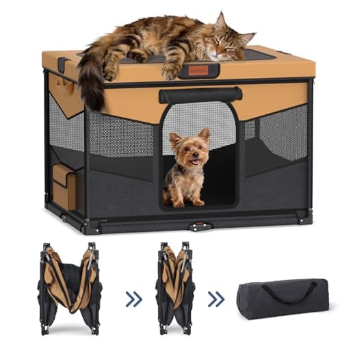 LOOBANI Dog Playpen for Small Dogs, 32"x24"x22", Foldable & Portable, Brown | Pet Playpen, with Removable Washable 690D Fabric Cover, Sturdy Frame Cat Playpen for Indoor, Dog Crate for Small Animals