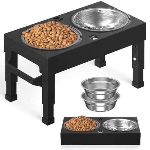 Elevated Dog Bowls Stand Large Breed, Height Adjustable Raised Dog Bowls Holder with 2 Stainless Steel Food Bowls for Small, Medium and Large Canine,Black
