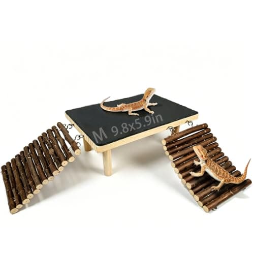Bearded Dragon Basking Platform with Climbing Ramp,Reptile Basking Rock,M | Wooden Lizard Resting Platform Basking Rock Slate,Leopard Gecko Hide Cave Tank Accessories for Tortoise Snake