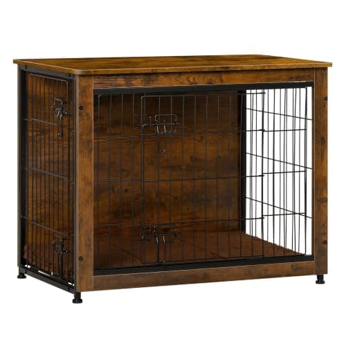 DWANTON 32.5" Dog Crate Furniture with Cushion, Wooden Kennel Table Indoor