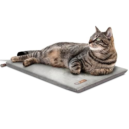 K&H Heated Cat Bed, Thermo-Kitty Mat Indoor, Safety Listed, 6W, Gray