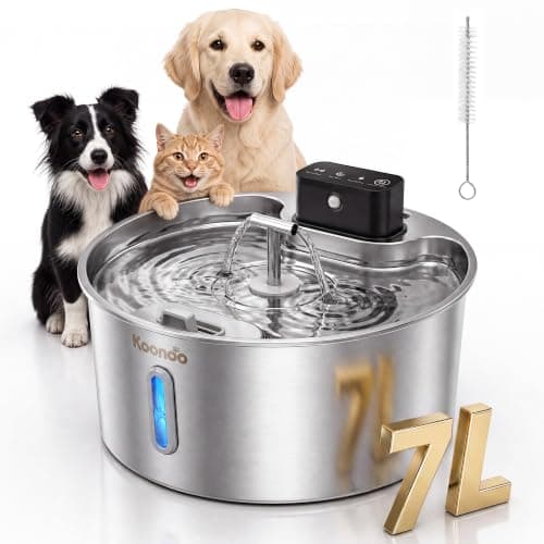 koonoo 7L Stainless Steel Dog Water Fountain, Cordless