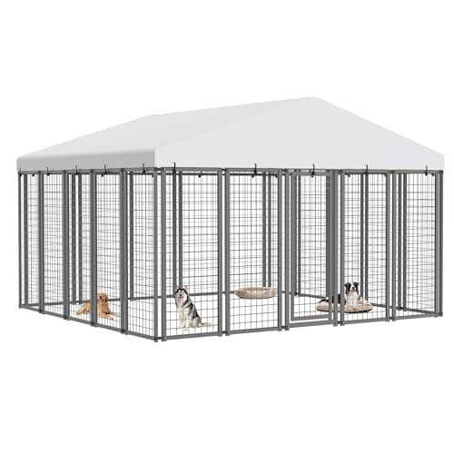 Ironovacage 10x10 ft Outdoor Dog Kennel, Heavy Duty Dog Pens for Large Dogs