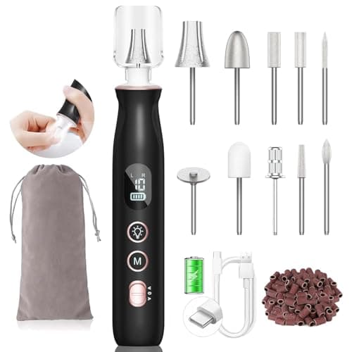 Electric Nail File Drill - Cordless Toe Nail Grinder for Thick Toenails & Callus, Rechargeable Filer for Manicure and Pedicure with LCD & Lamp, Gifts for Men Women