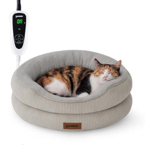 ZOMISlA Heated Cat Bed for Indoor Cats, 25 Timer & 11 Temp Adjustable, Grey