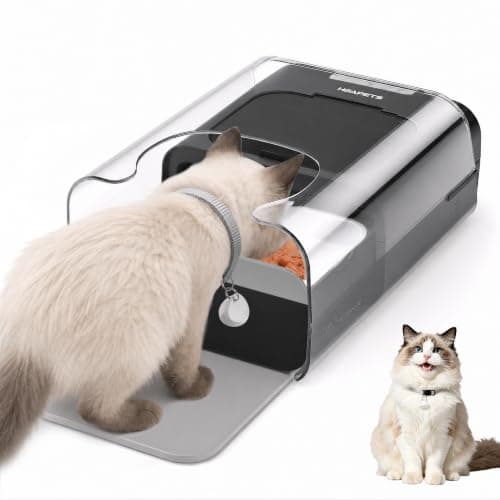 HEAPETS Automatic Cat Feeder with RFID Collar Sensor for Multi-Pet Households, Anti-Stealing Food Dispenser with Sealed Lid for Wet Dry Food & Prescription Diet for Cats, Black