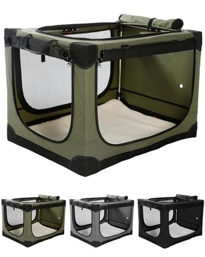 Veraste 30" L x 21" W x 21" H Collapsible Travel Dog Crate, Portable Soft Dog Kennel for Medium Dogs up to 45 lbs, 4-Door Foldable Travel Crate with Durable Mesh & Storage Bag, Green