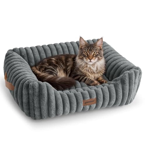 ZOMISIA Orthopedic Large Cat Bed with Removable Washable Cover, 25x21'' | Rectangle Dog Bed for Small Medium Dogs, Neck-Friendly Bolster, Low-Front Edge, Pet Bed with Waterproof Cover, Grey