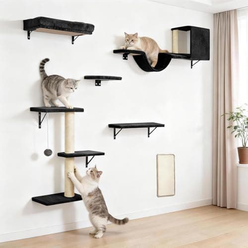 Cat Wall Shelves, Black, 6 in 1 Cat Furniture Set