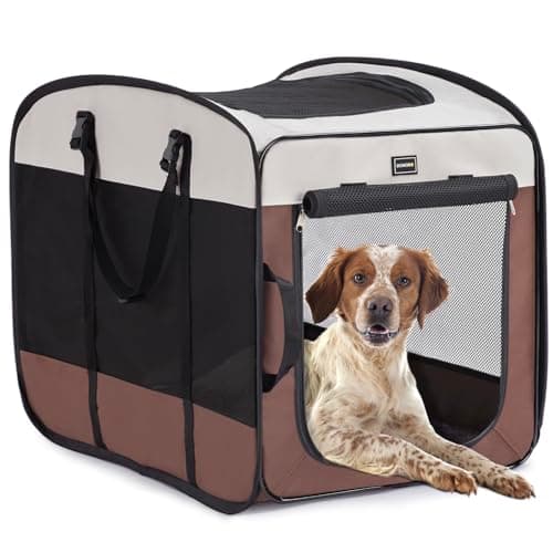 DONORO Dog Kennels and Crates for Medium Dogs, Portable Pop Up Indoor Pet Cage with Sturdy Wire Frame, Collapsible Travel Crate Soft Sided Cat Bag Escape Proof (Brown, 28.0" L x 18.0" W x 22.0" H)