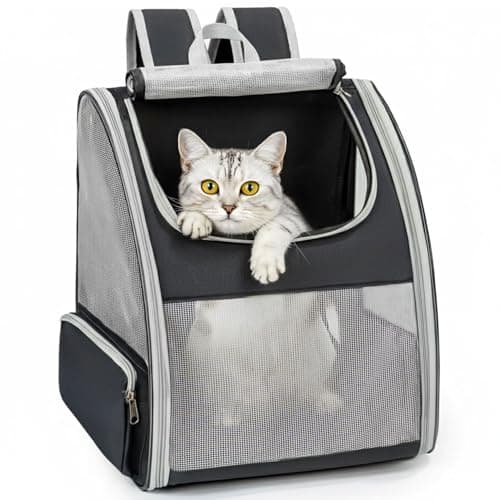 Conlun Cat Backpack Carrier for Small Dogs and Cats Fit Up to 15 Lbs,Small Dog Backpack, Foldable with 3-Side Mesh Windows, Pet Carrier for Travel & Hiking Friendly,Gray