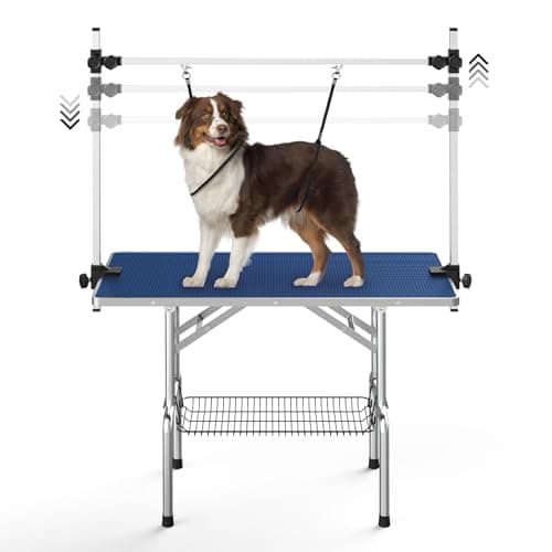 Lyromix 36'' Stainless Steel Pet Dog Grooming Table, Arm/Noose/Tray, Blue