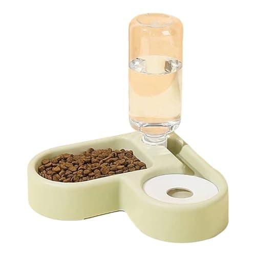 Freebily 2-in-1 Automatic Pet Water Dispenser and Food Feeder Double Bowls for Dog Cat Non-Slip Green One Size