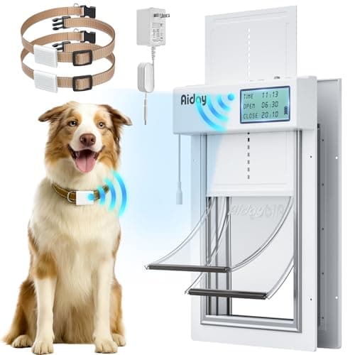 Automatic Dog Door with Collar Sensor, 2-Flap Large Electronic Dog Door for Door with Anti-Pinch, Mains-Powered, LCD Display, Timing Function, Metal Frame- L