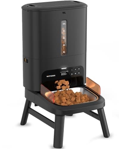 Automatic Dog Feeder for Large Breed - 15L/ 63 Cups Anti-Clog Dog Food Dispenser for 2-23mm Kibble, Elevated Stand, Large Food Tray, Dual Power, Up to 50 Portions 6 Meals Per Day, Keeps Fresh