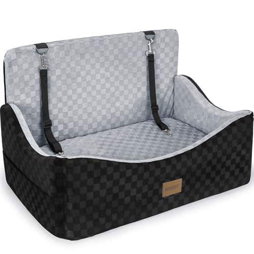 JOEJOY Dog Car Seat for Medium/Large Dogs - Reversible Dual-Sided Travel Dog Car Bed with Memory Foam, Washable Pet Booster Seat for Do gs up to 55 lbs or 2 Small Dogs, 2 Safety Leashes, Grey