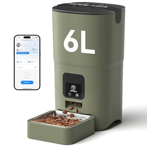 PAPIFEED Automatic Cat Feeder with App, 2.4G WiFi Cat Food Dispenser, 6L Timed Cat Feeders for Dry Food, 10 Meals/Day, 12 Portions/Meal, Dual Power Supply Smart Pet Feeder for Small Dog, Army Green