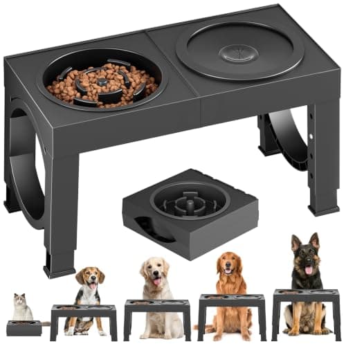 XIAZ Elevated Dog Bowls Large Breed Raised Dogs Bowl Stand Large/Medium Sized Dog Slow Feeder Dogs Bowls Food Water Stands 5 Heights Adjustable 9/11/12/14in Pet Feeder Dish Station