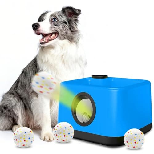 JDXSZ Automatic Dog Ball Launcher: Upgraded Auto/Manual Pet Ball Thrower Toy for Dog Indoor/Outdoor Play Include 4 Chew-Resistant Balls - Home,Park,Yard Dog Self Play Companion for Dog Parent (Blue)
