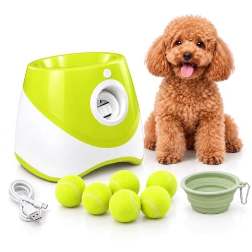 Dorlotbesto PT5 Automatic Dog Ball Launcher for Small Dogs, 6 × 2-Inch Mini Tennis Balls, Rechargeable Fetch Machine with 3 Launch Distances