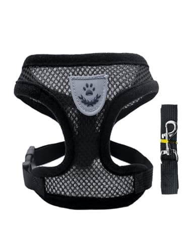 YiZYiF Adjustable Mesh Dog Harness with Leash Set Breathable Soft Vest for Small Medium Large Dogs Easy Walk Black Small