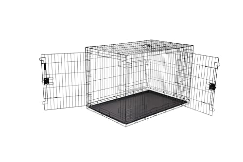 Amazon Basics Portable Metal Wire Dog Crate for Large Dogs, Double Door with Removable Tray, Divider Panel, Easy to Assemble, 48" x 30" x 32.5", Black